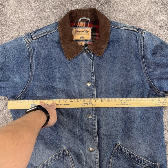 VTG River Edge Denim Chore Jacket Women's 1X Corduroy Collar Blanket Lined - Picture 8 of 12